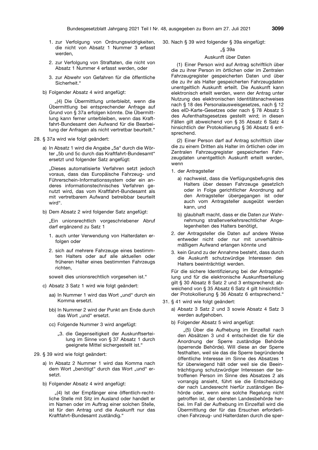 BGBl. 2021, Seite 3099 — Originalseite als Abbildung
