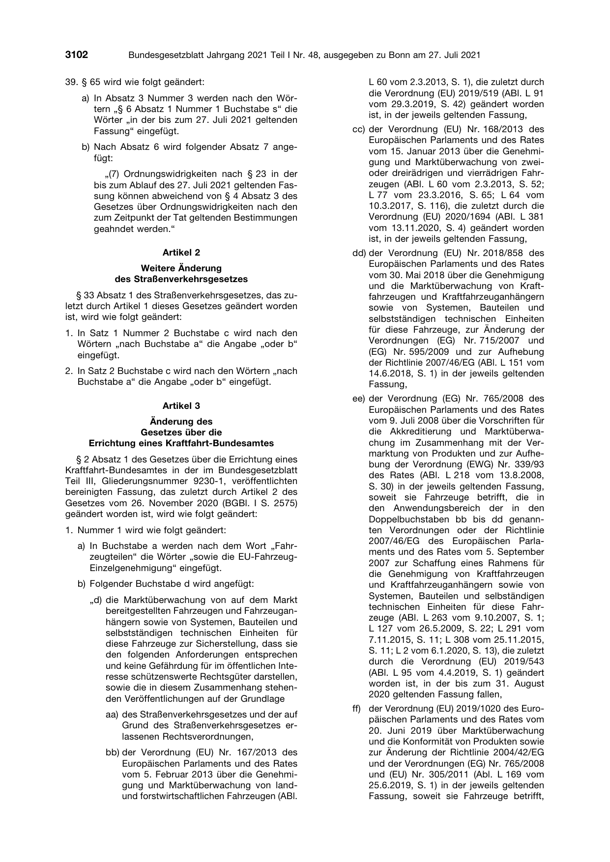 BGBl. 2021, Seite 3102 — Originalseite als Abbildung