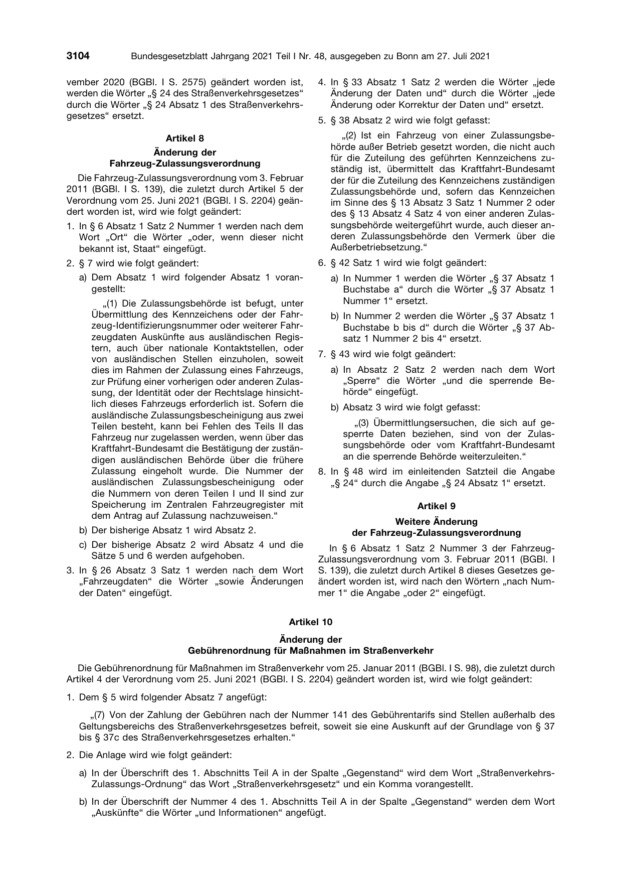 BGBl. 2021, Seite 3104 — Originalseite als Abbildung