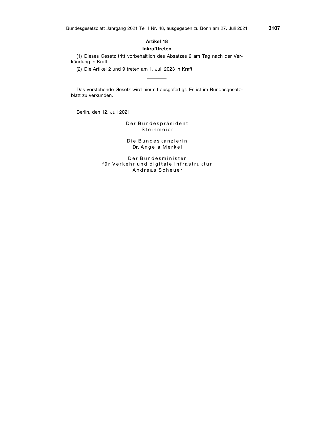BGBl. 2021, Seite 3107 — Originalseite als Abbildung