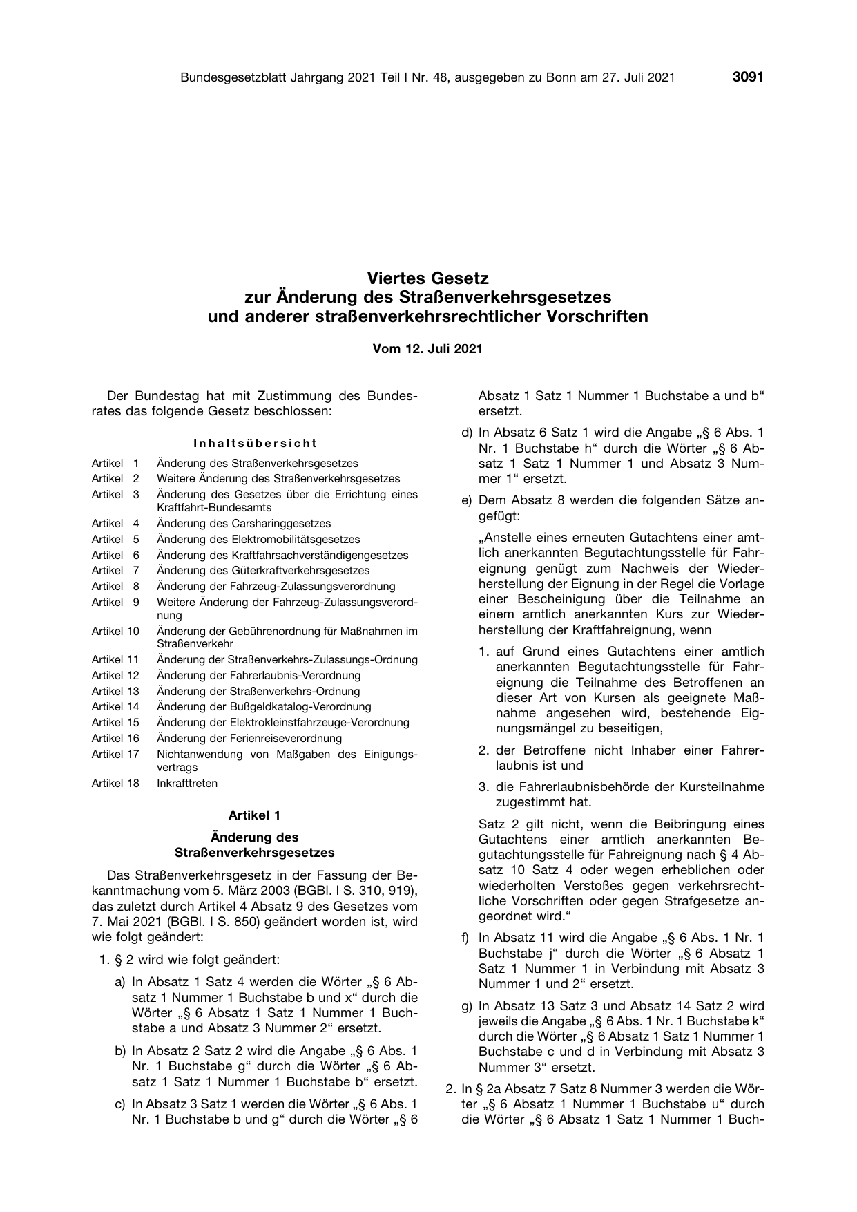 BGBl. 2021, Seite 3091 — Originalseite als Abbildung