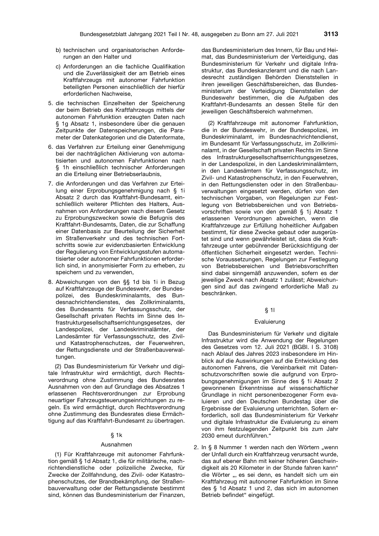 BGBl. 2021, Seite 3113 — Originalseite als Abbildung