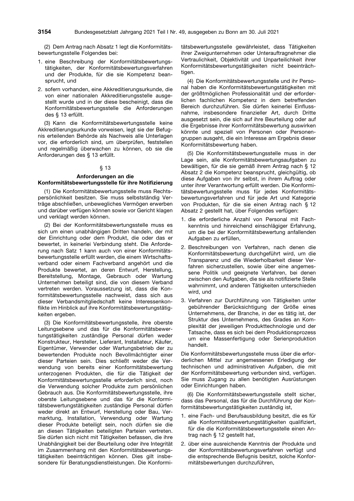 BGBl. 2021, Seite 3154 — Originalseite als Abbildung