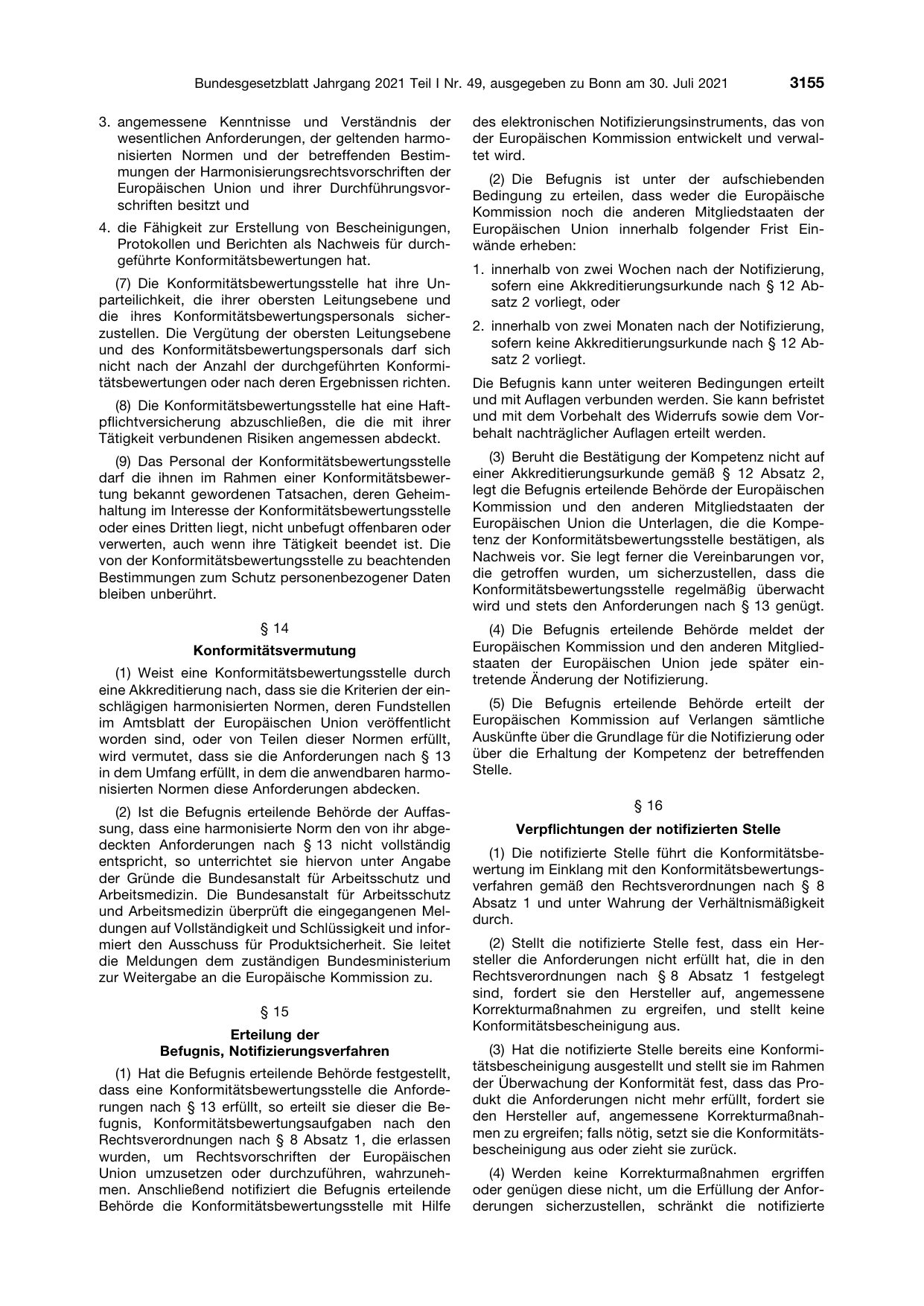 BGBl. 2021, Seite 3155 — Originalseite als Abbildung