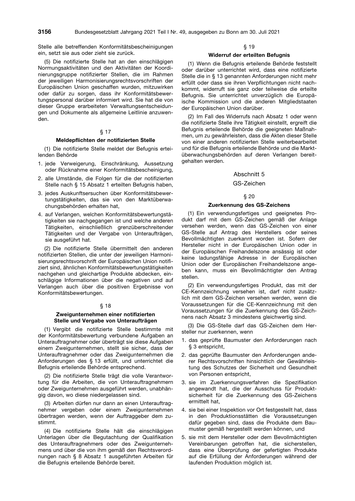 BGBl. 2021, Seite 3156 — Originalseite als Abbildung