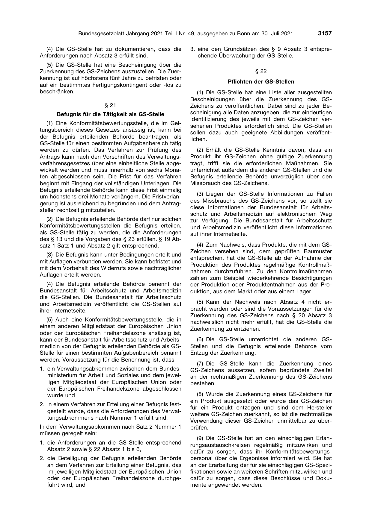 BGBl. 2021, Seite 3157 — Originalseite als Abbildung