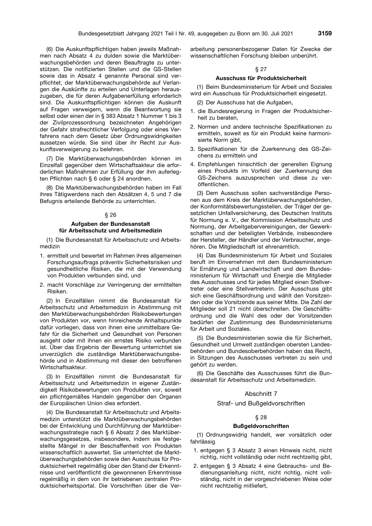 BGBl. 2021, Seite 3159 — Originalseite als Abbildung