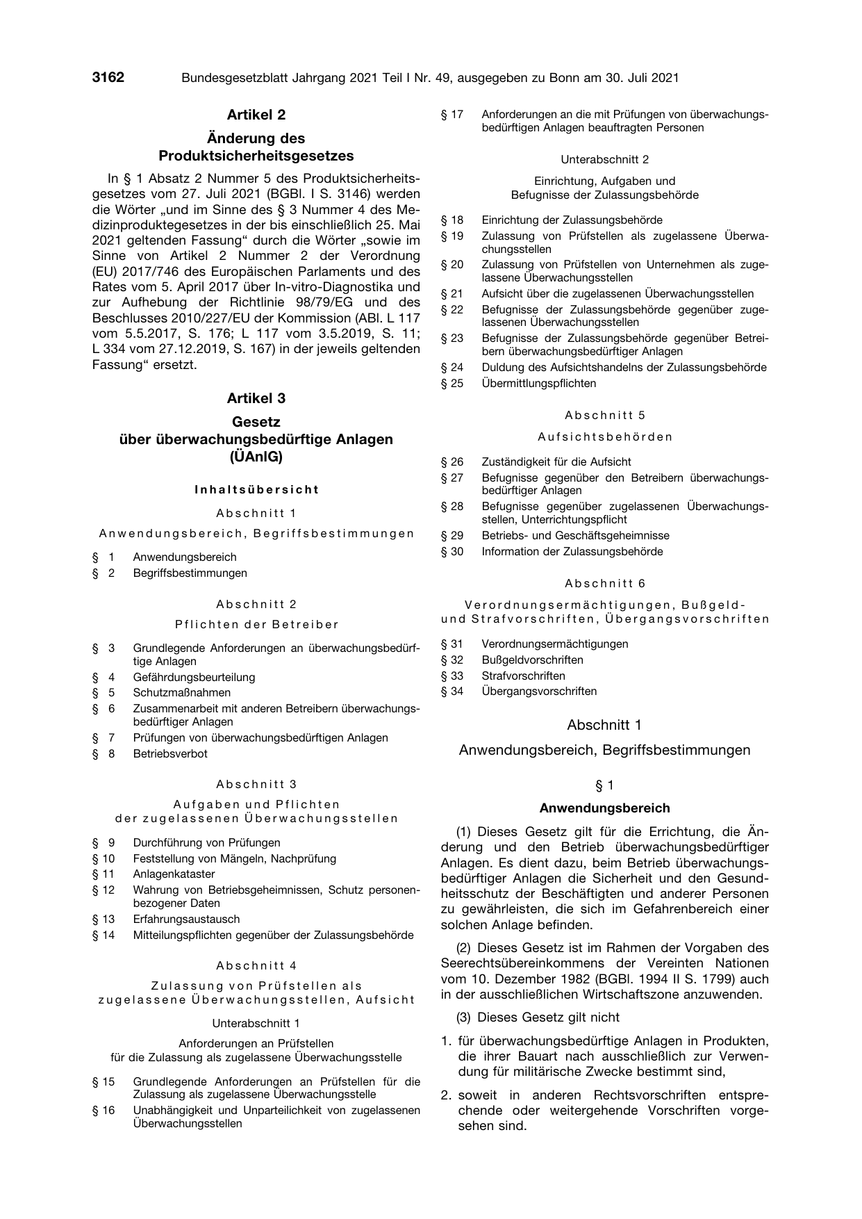 BGBl. 2021, Seite 3162 — Originalseite als Abbildung