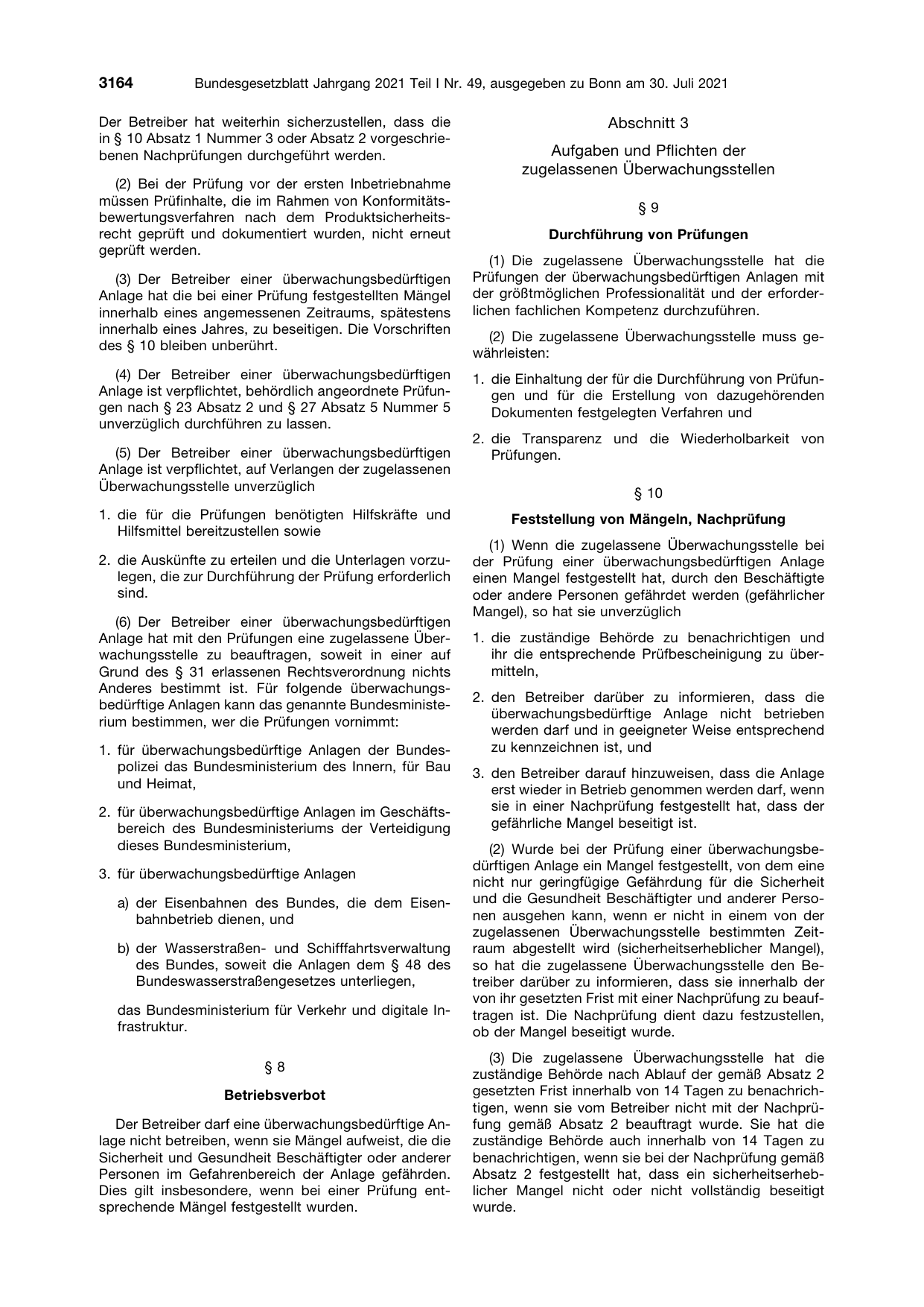 BGBl. 2021, Seite 3164 — Originalseite als Abbildung