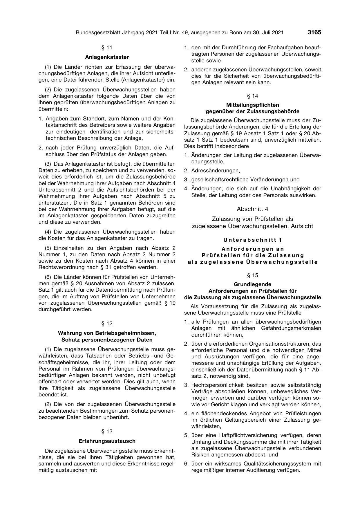 BGBl. 2021, Seite 3165 — Originalseite als Abbildung