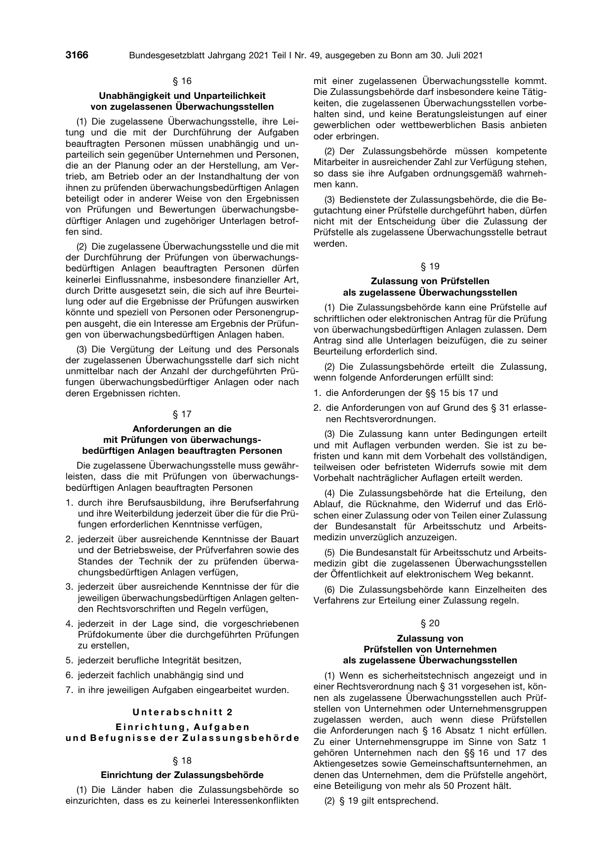 BGBl. 2021, Seite 3166 — Originalseite als Abbildung