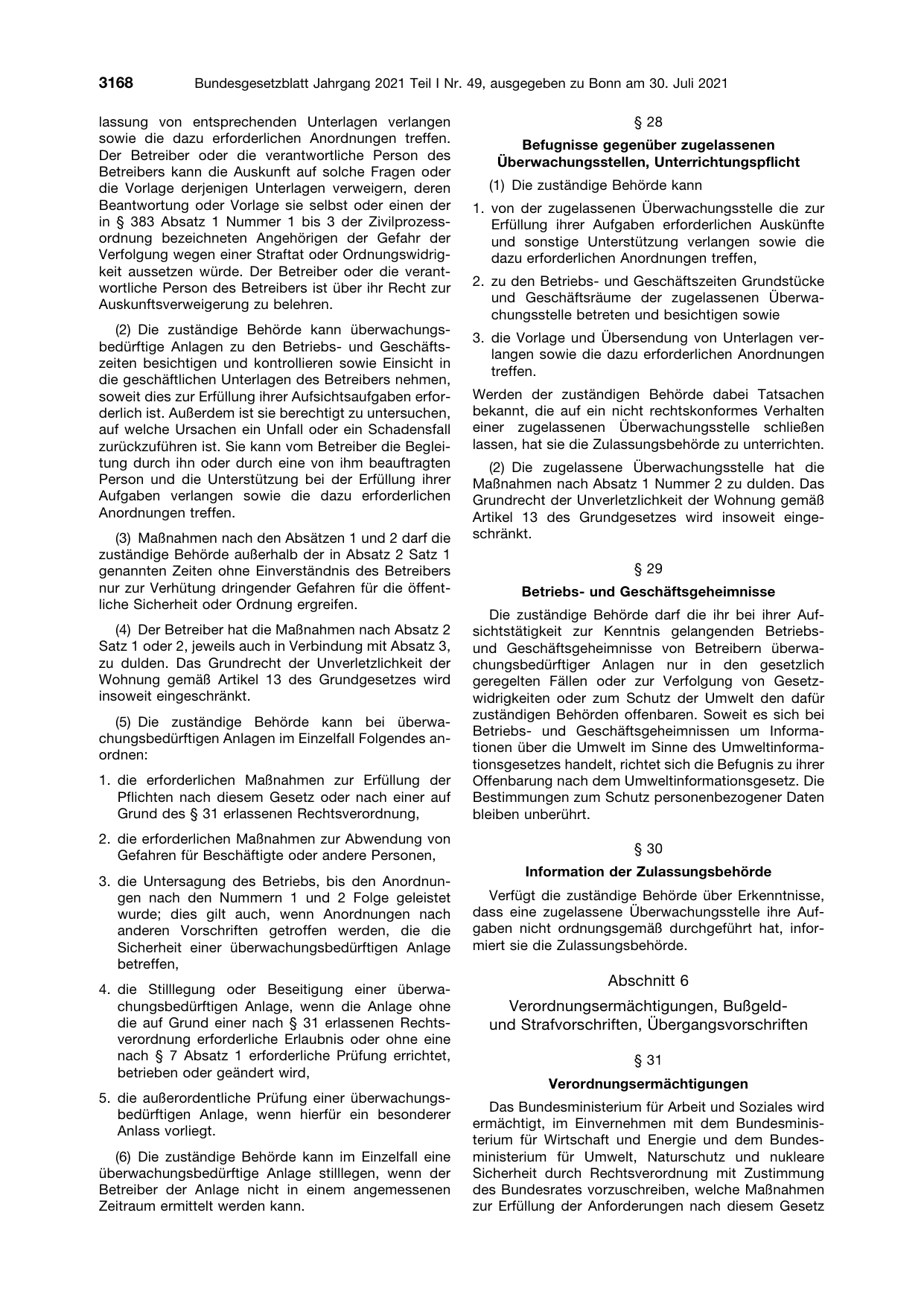 BGBl. 2021, Seite 3168 — Originalseite als Abbildung