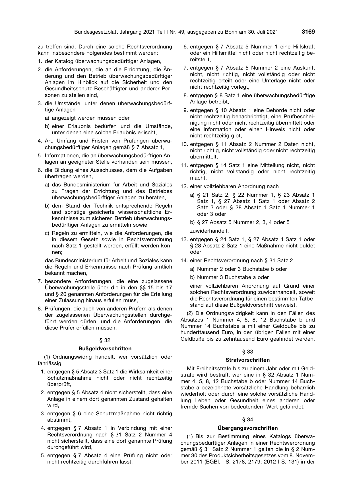 BGBl. 2021, Seite 3169 — Originalseite als Abbildung