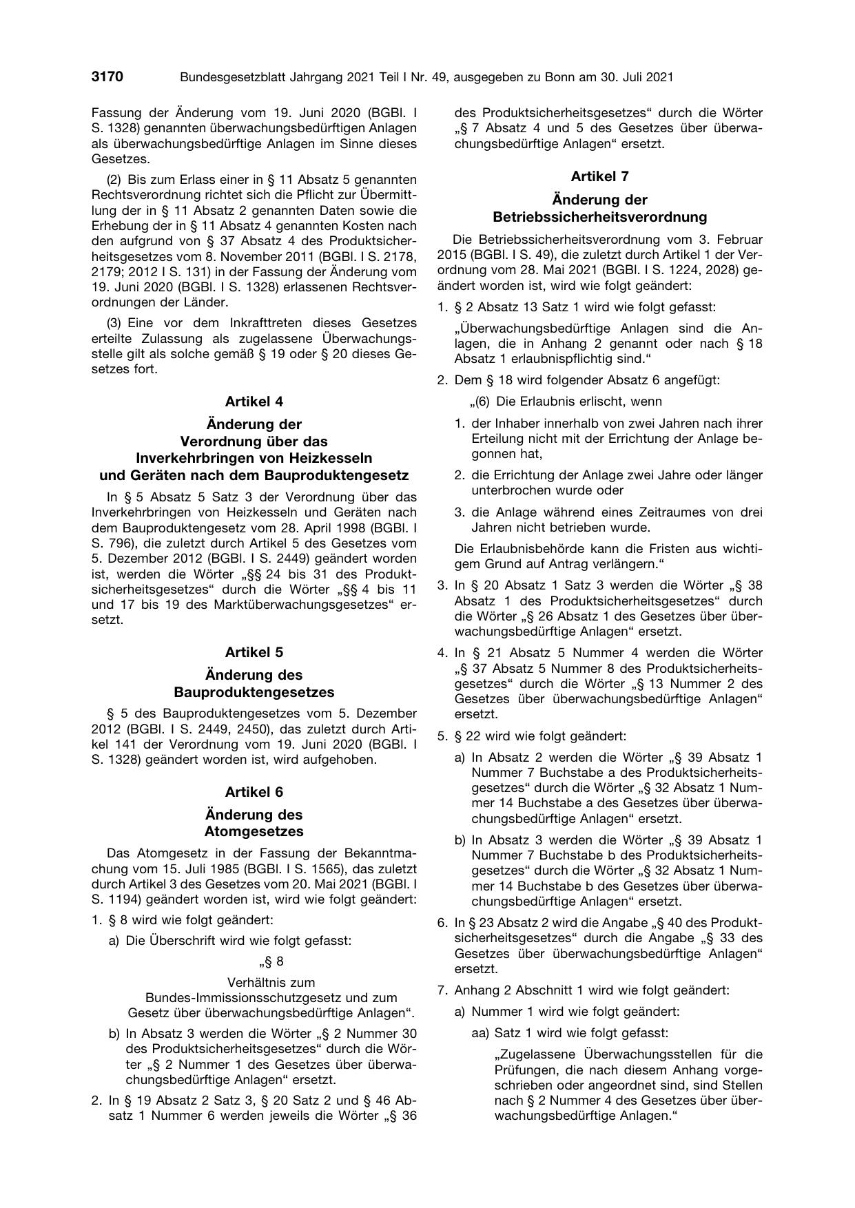 BGBl. 2021, Seite 3170 — Originalseite als Abbildung