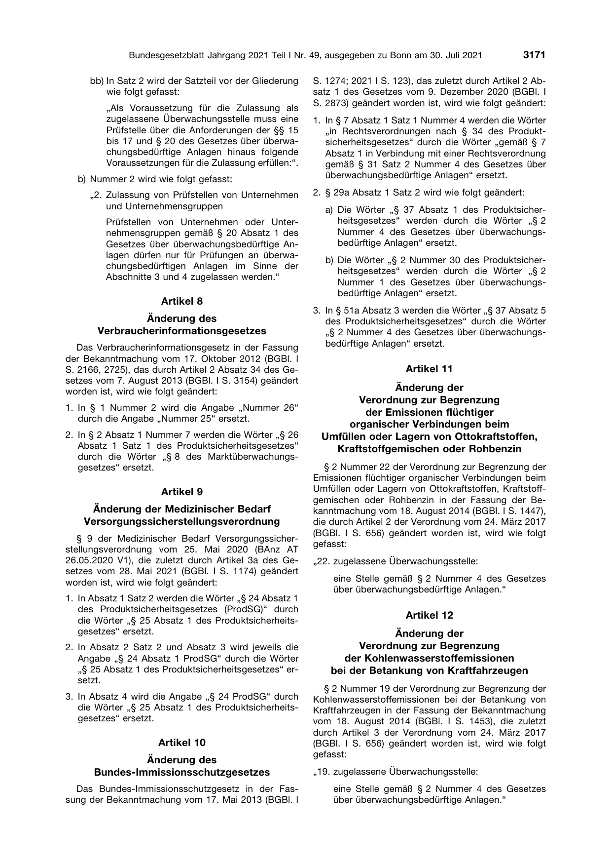 BGBl. 2021, Seite 3171 — Originalseite als Abbildung