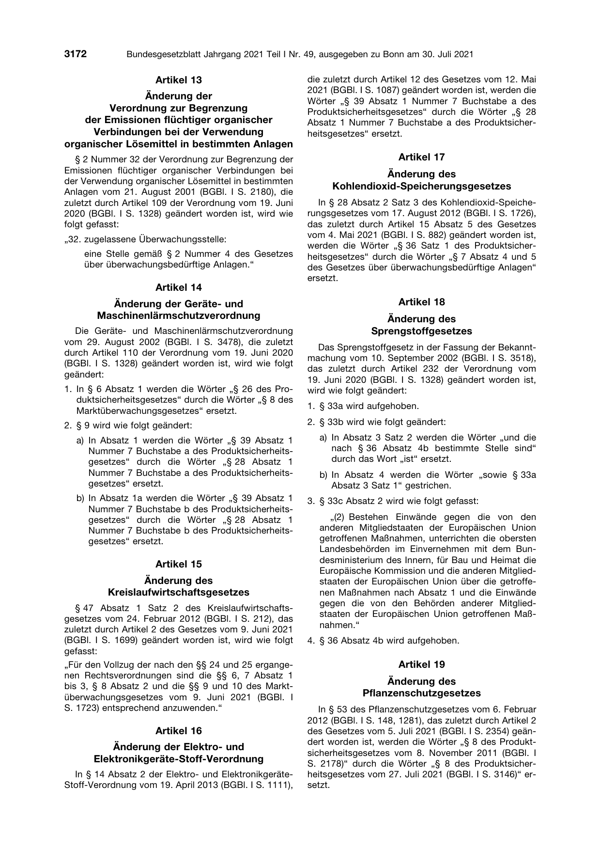 BGBl. 2021, Seite 3172 — Originalseite als Abbildung