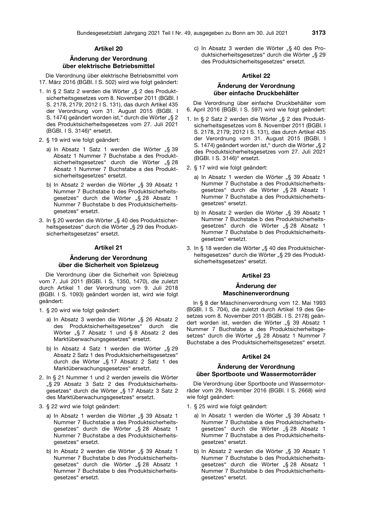BGBl. 2021, Seite 3173 — Originalseite als Abbildung