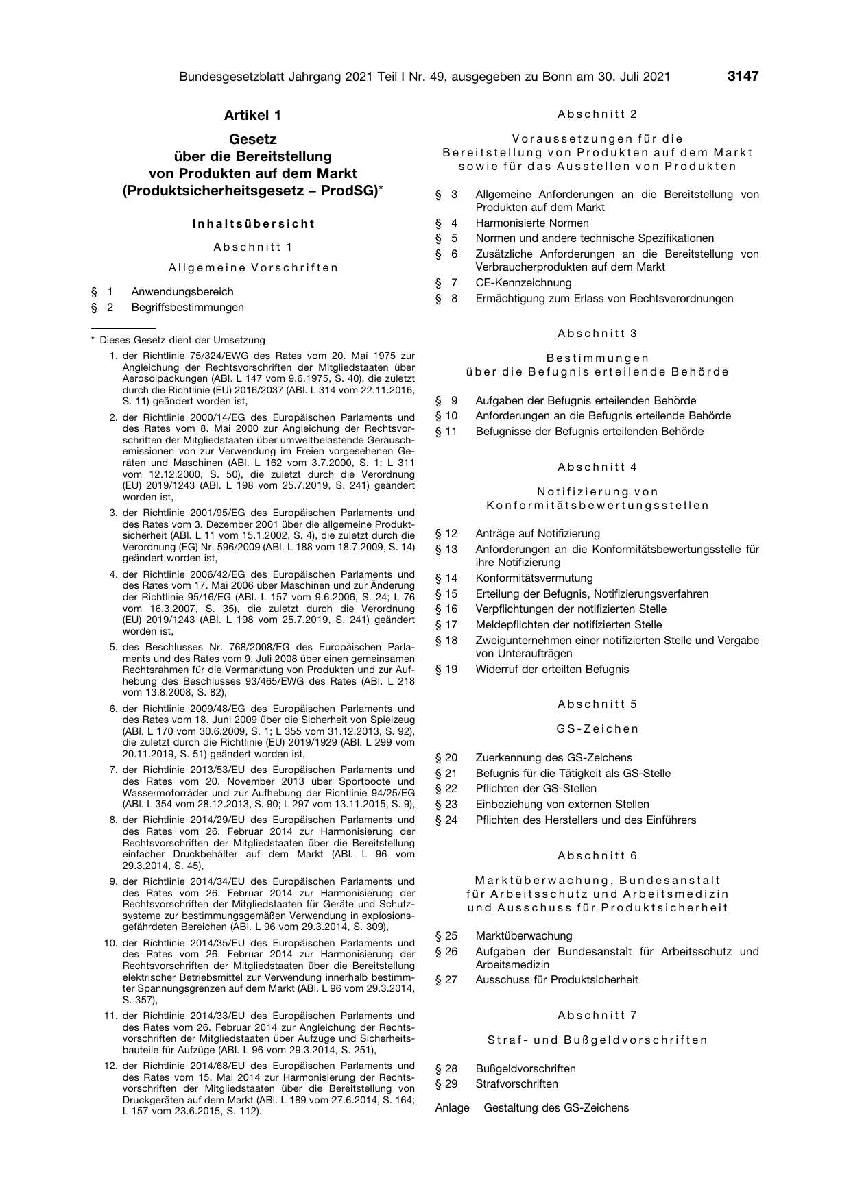 BGBl. 2021, Seite 3147 — Originalseite als Abbildung