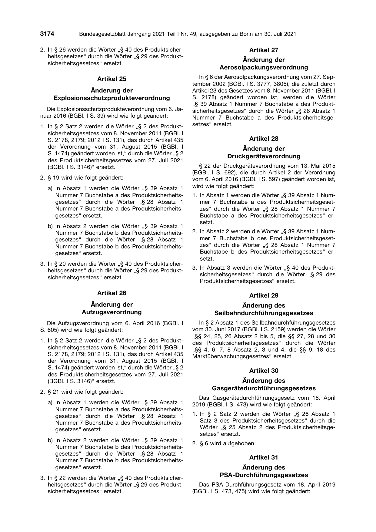 BGBl. 2021, Seite 3174 — Originalseite als Abbildung
