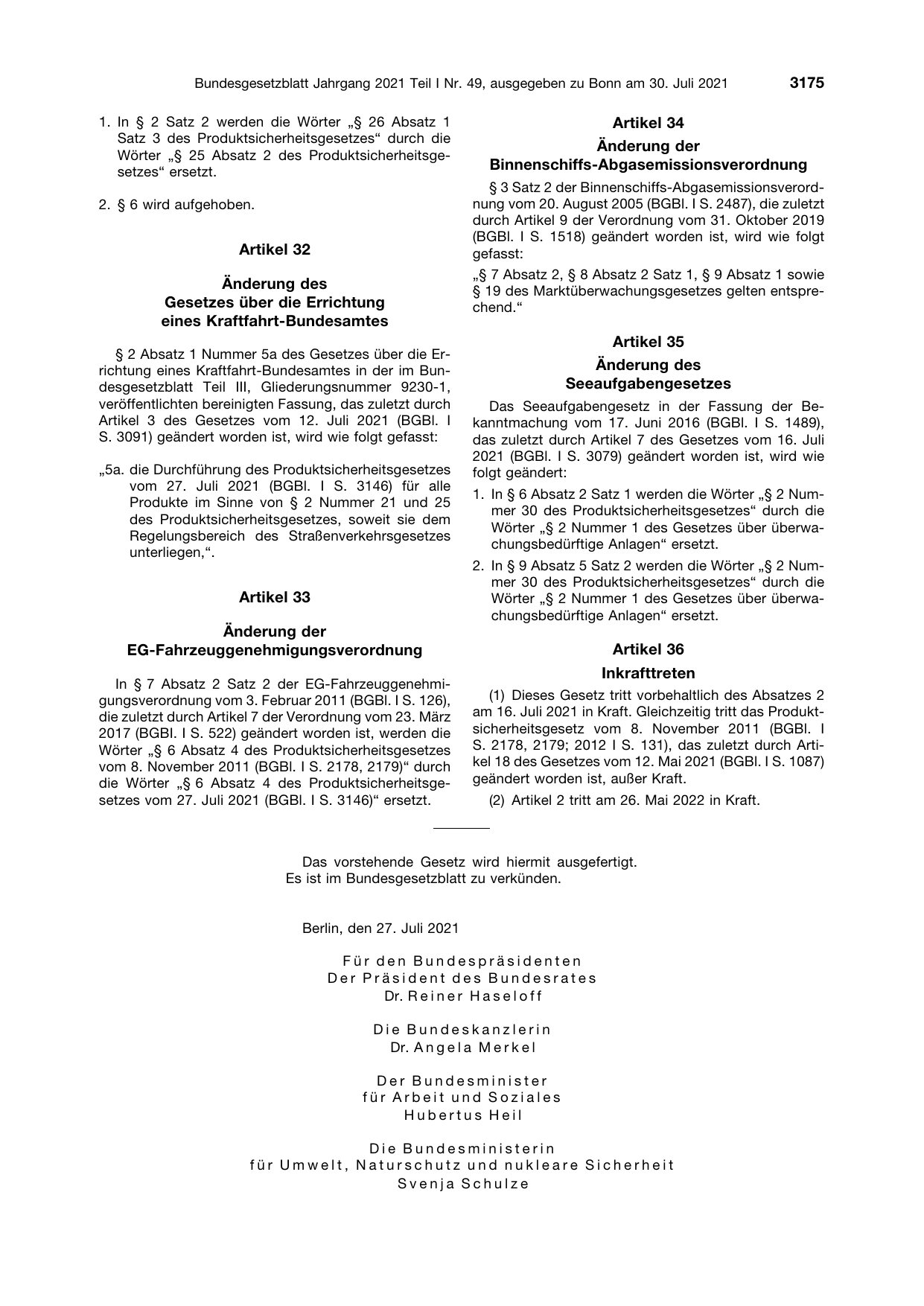 BGBl. 2021, Seite 3175 — Originalseite als Abbildung