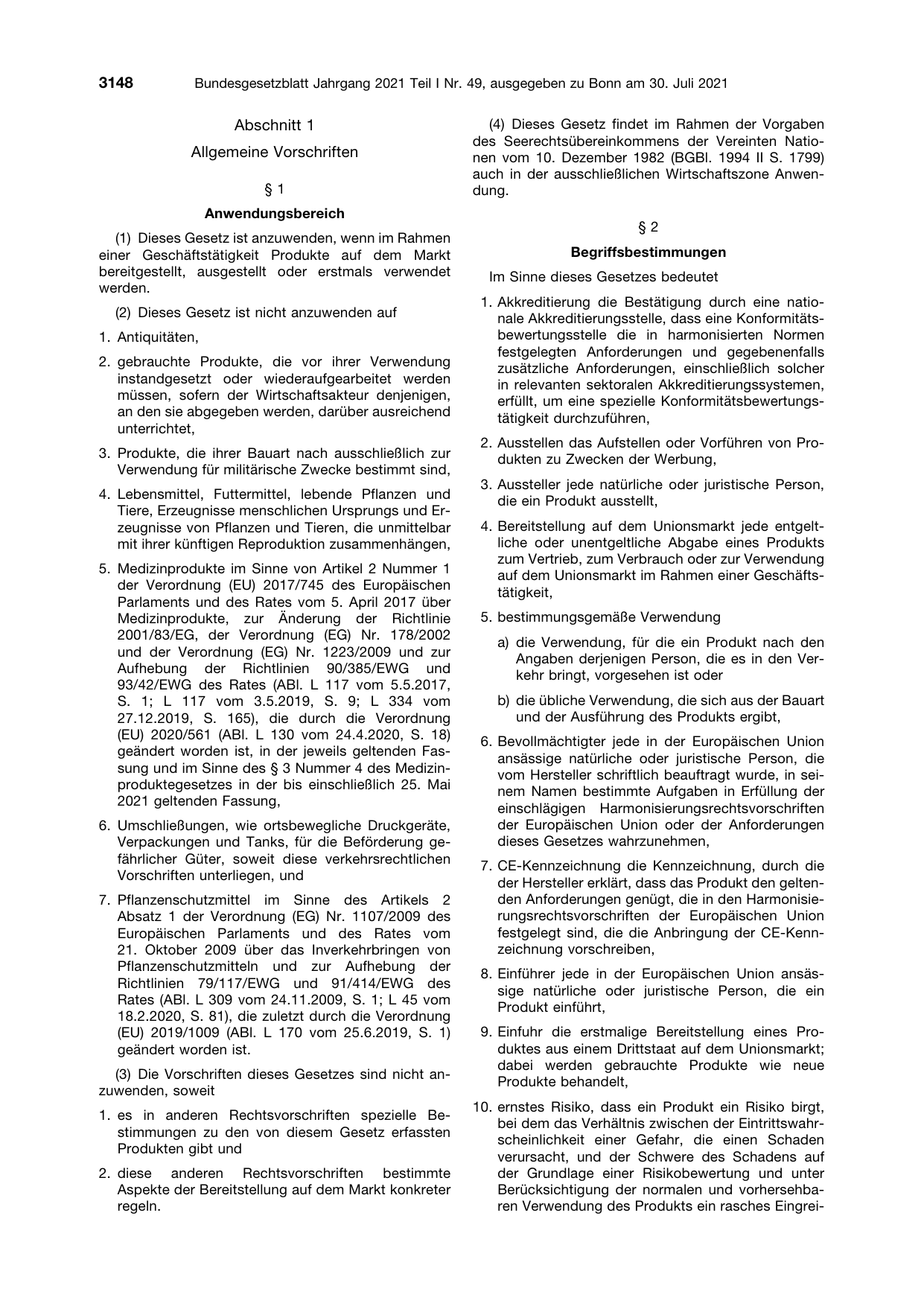 BGBl. 2021, Seite 3148 — Originalseite als Abbildung