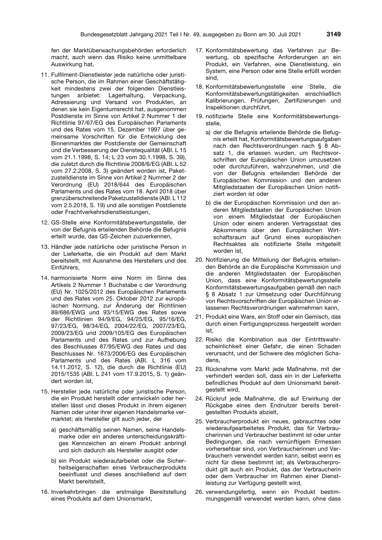 BGBl. 2021, Seite 3149 — Originalseite als Abbildung