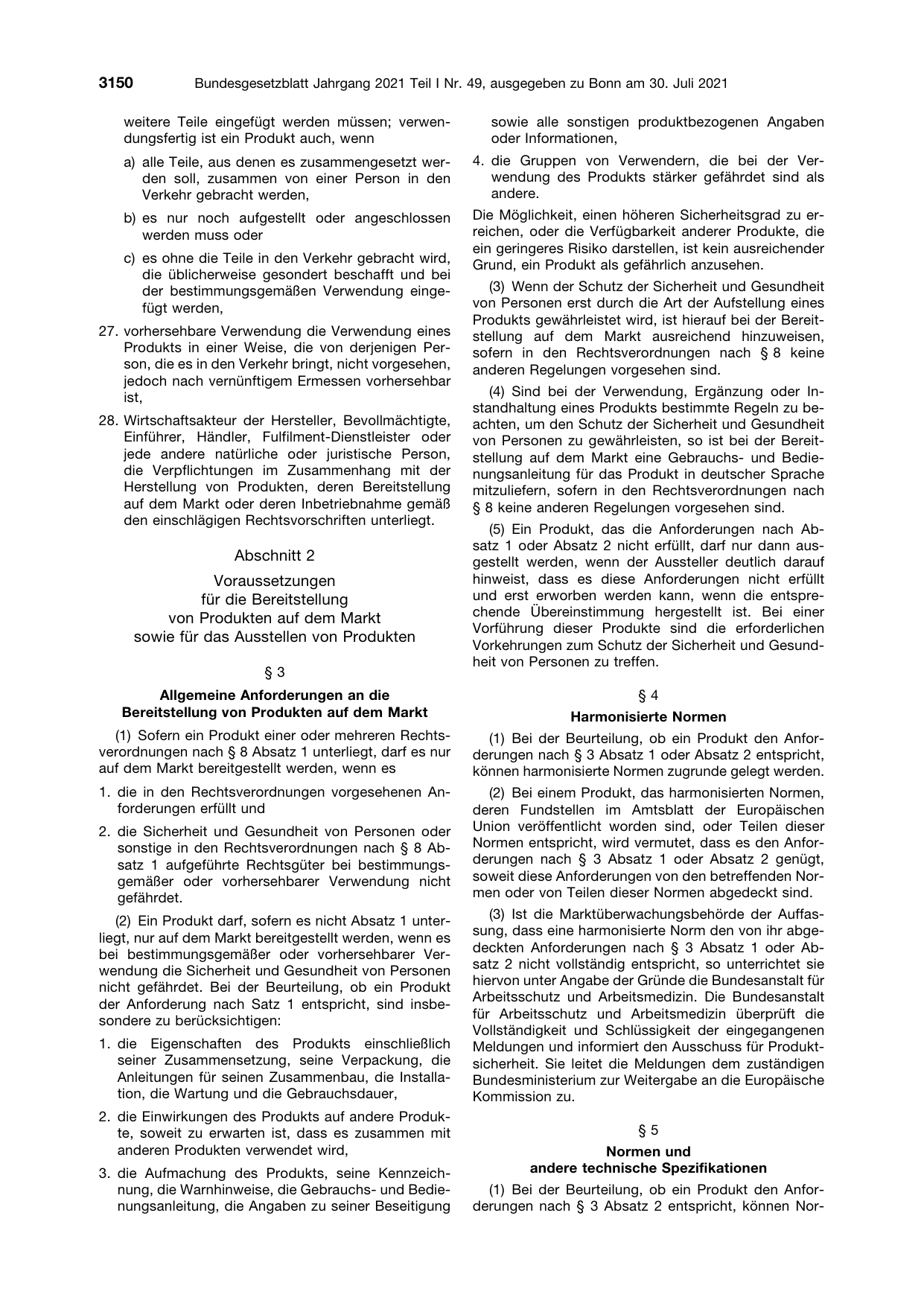 BGBl. 2021, Seite 3150 — Originalseite als Abbildung