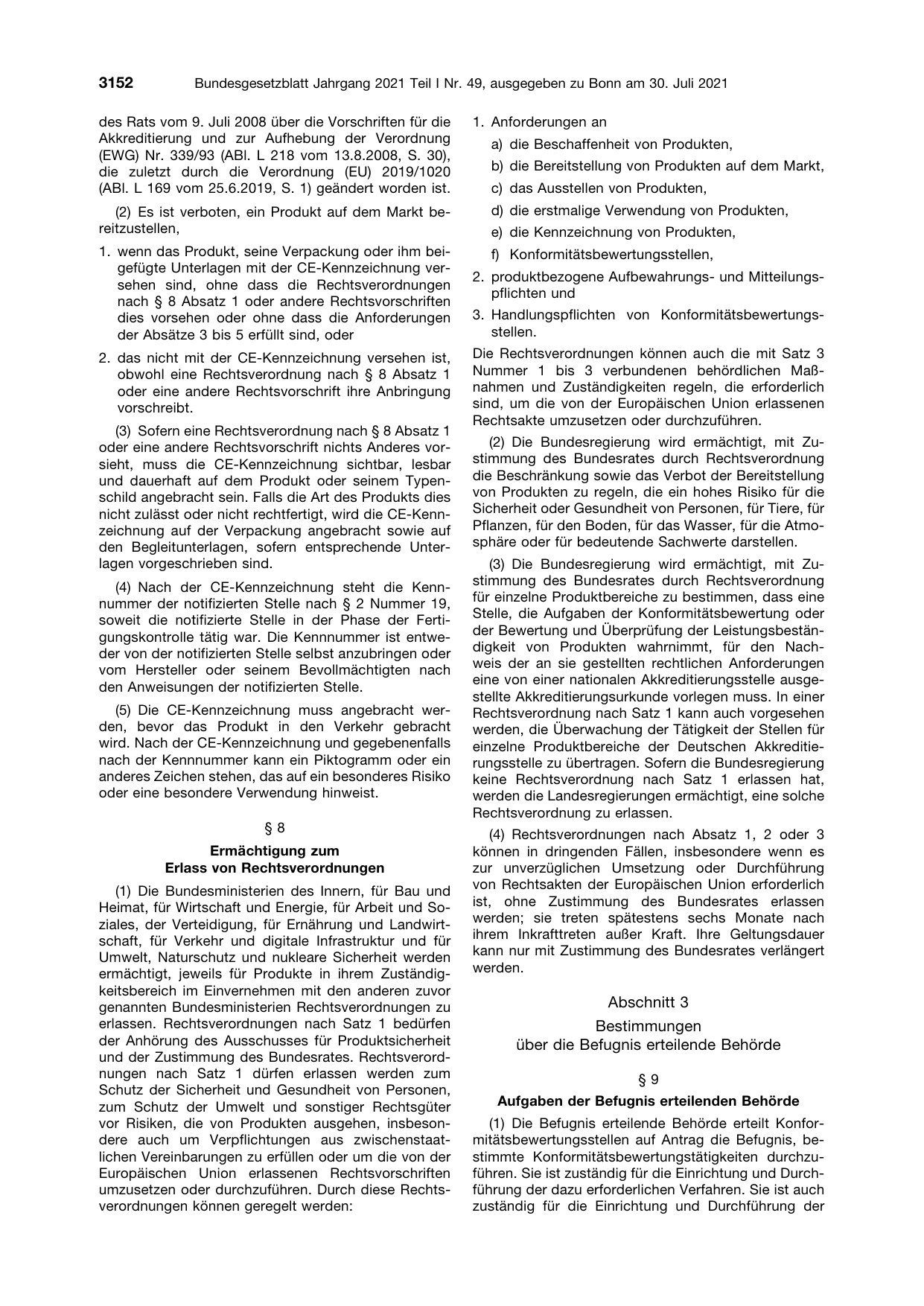 BGBl. 2021, Seite 3152 — Originalseite als Abbildung