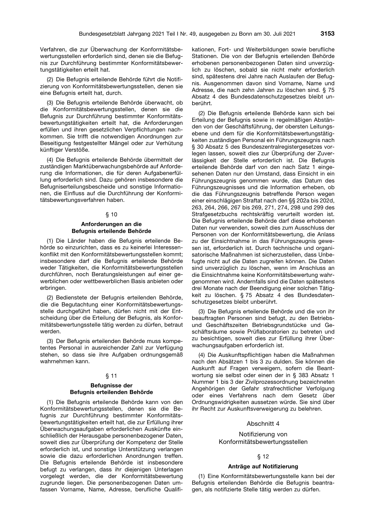 BGBl. 2021, Seite 3153 — Originalseite als Abbildung