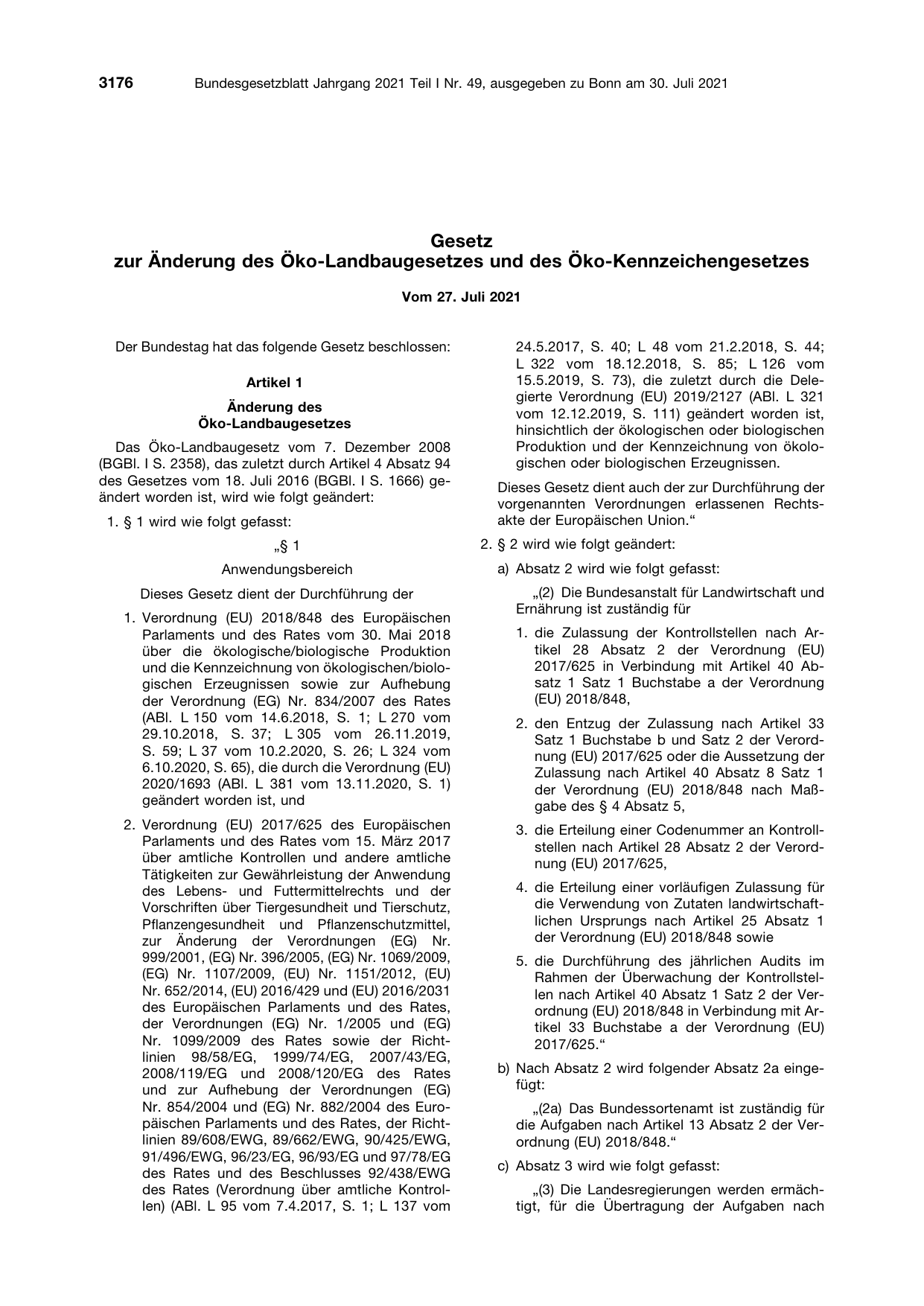 BGBl. 2021, Seite 3176 — Originalseite als Abbildung