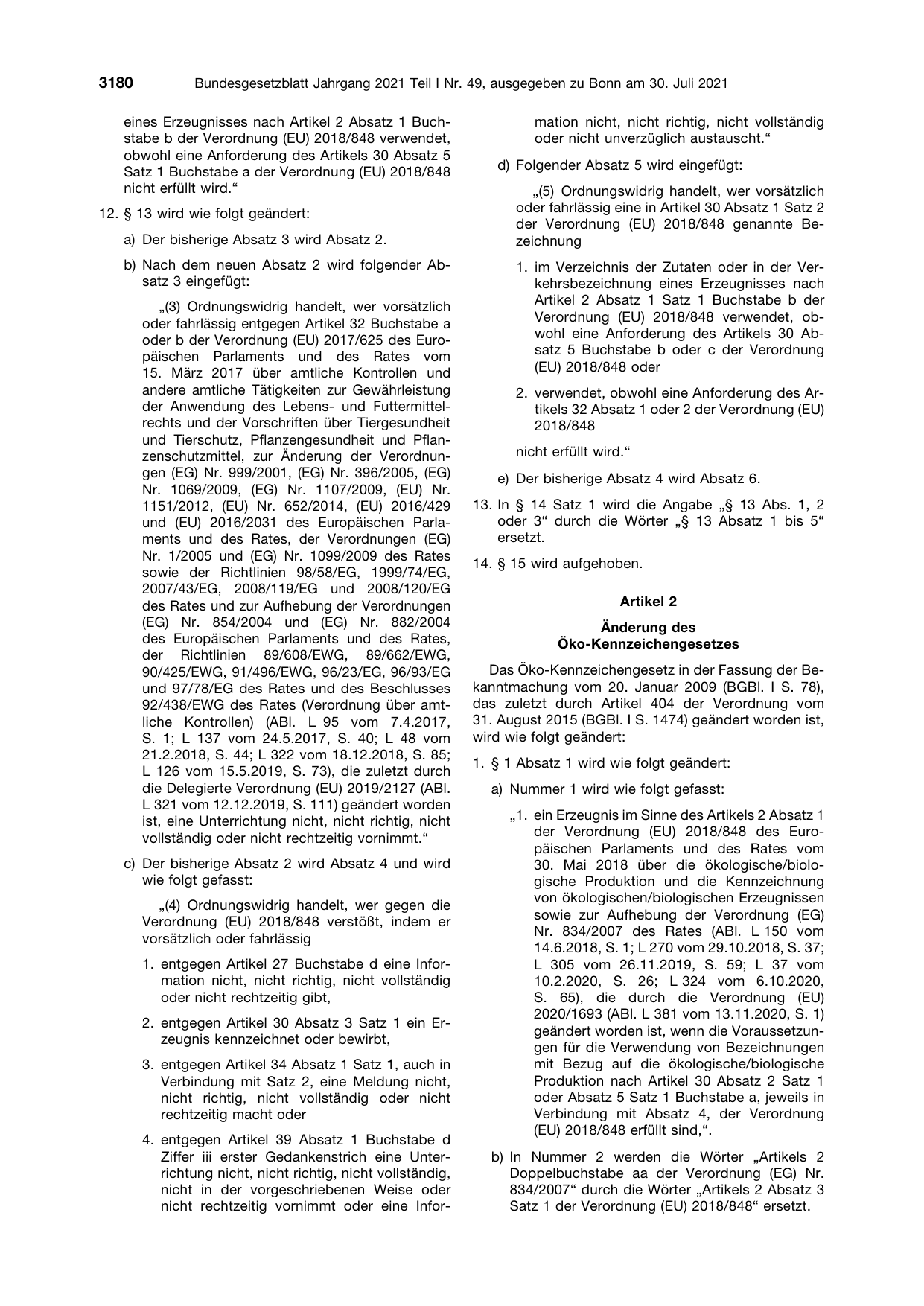 BGBl. 2021, Seite 3180 — Originalseite als Abbildung