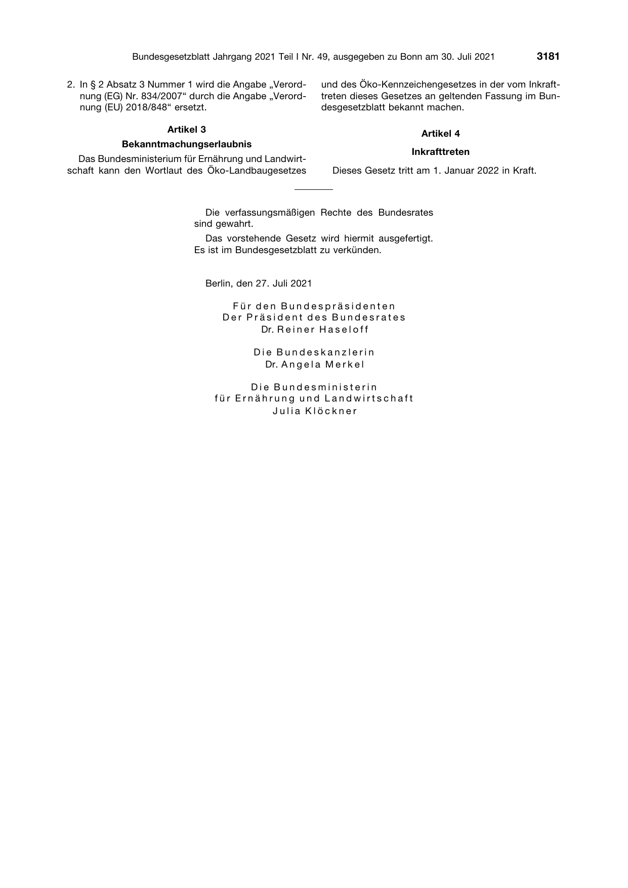 BGBl. 2021, Seite 3181 — Originalseite als Abbildung