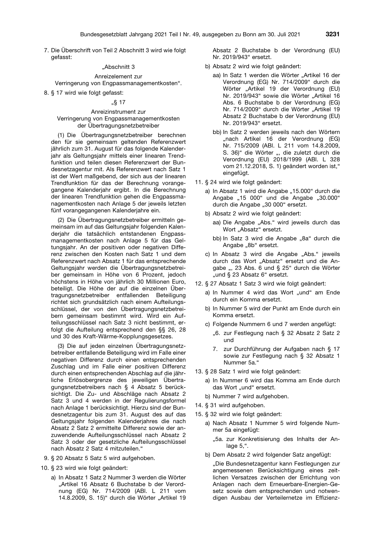 BGBl. 2021, Seite 3231 — Originalseite als Abbildung