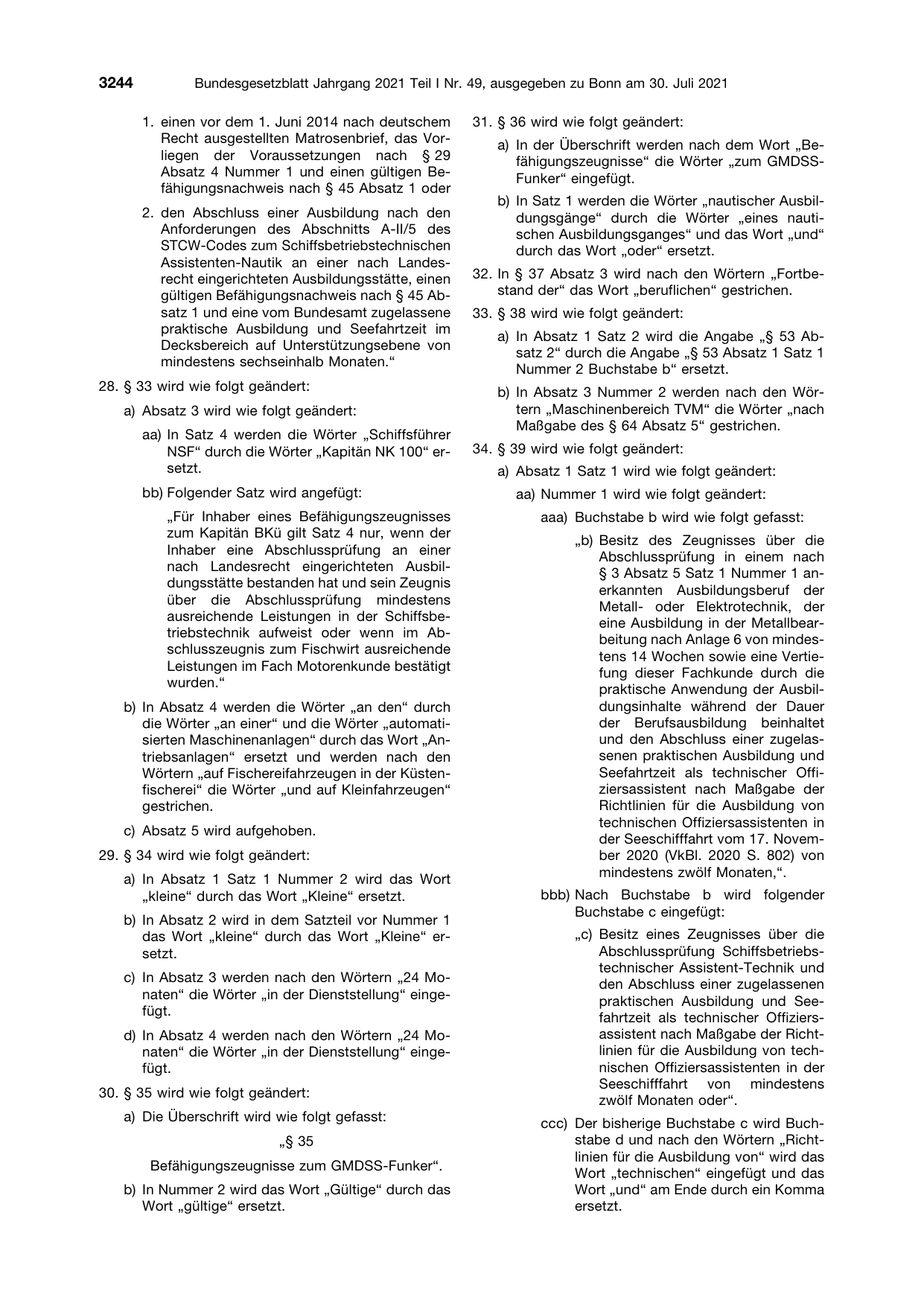 BGBl. 2021, Seite 3244 — Originalseite als Abbildung