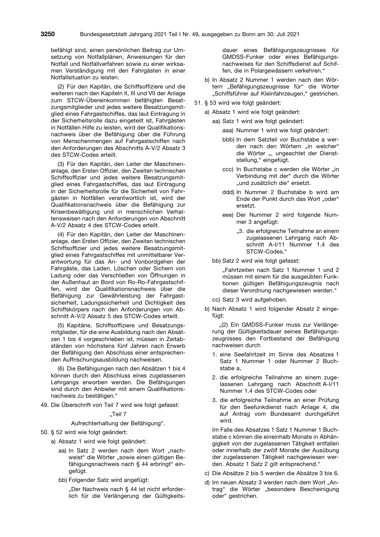 BGBl. 2021, Seite 3250 — Originalseite als Abbildung