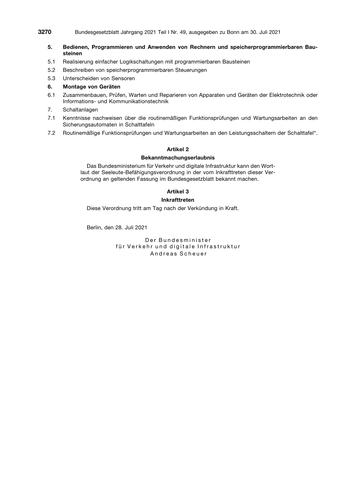 BGBl. 2021, Seite 3270 — Originalseite als Abbildung