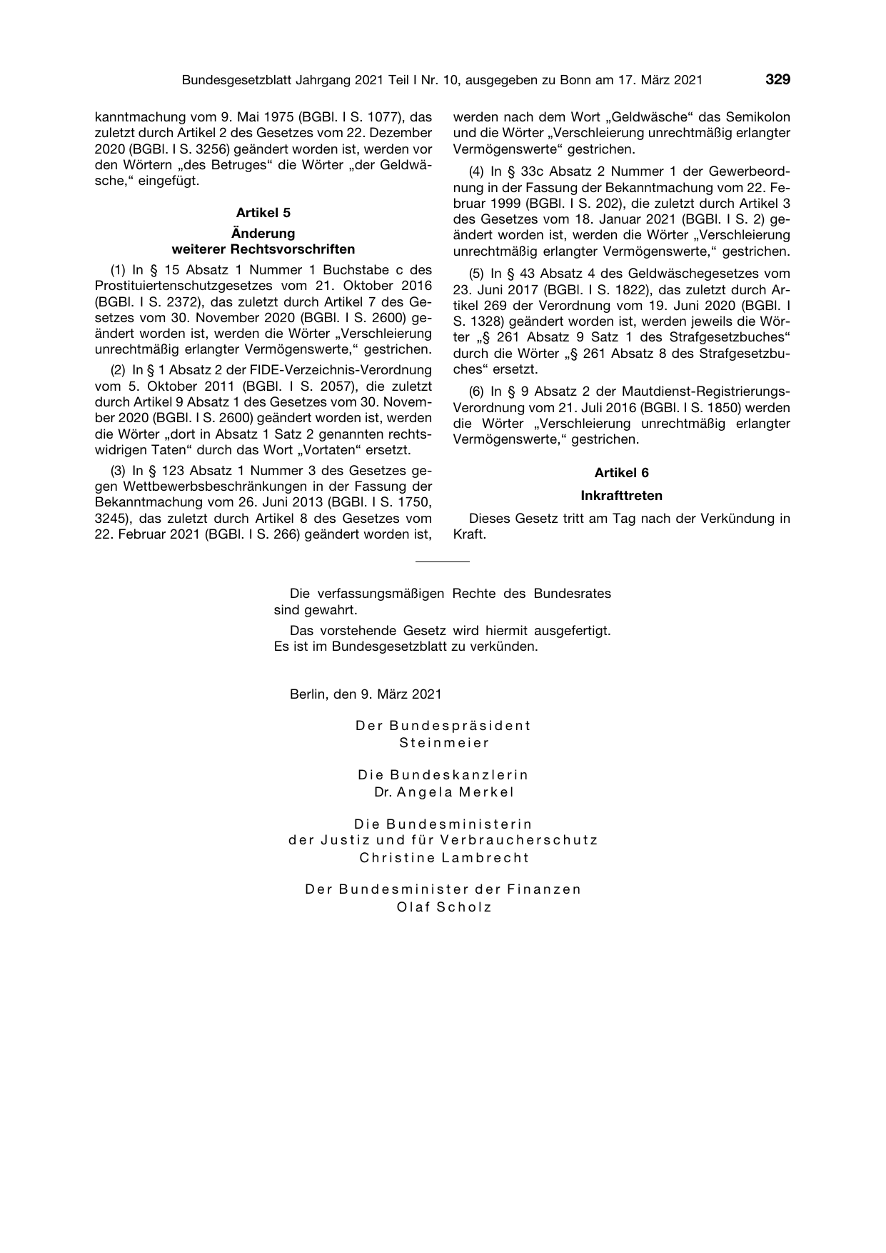 BGBl. 2021, Seite 329 — Originalseite als Abbildung
