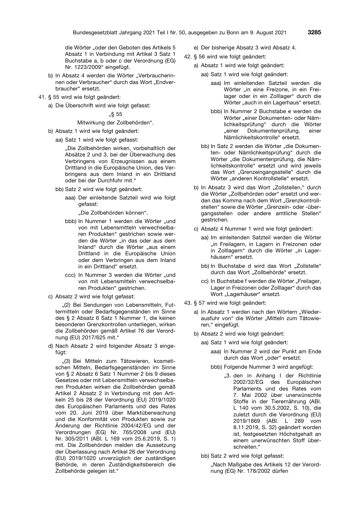 BGBl. 2021, Seite 3285 — Originalseite als Abbildung