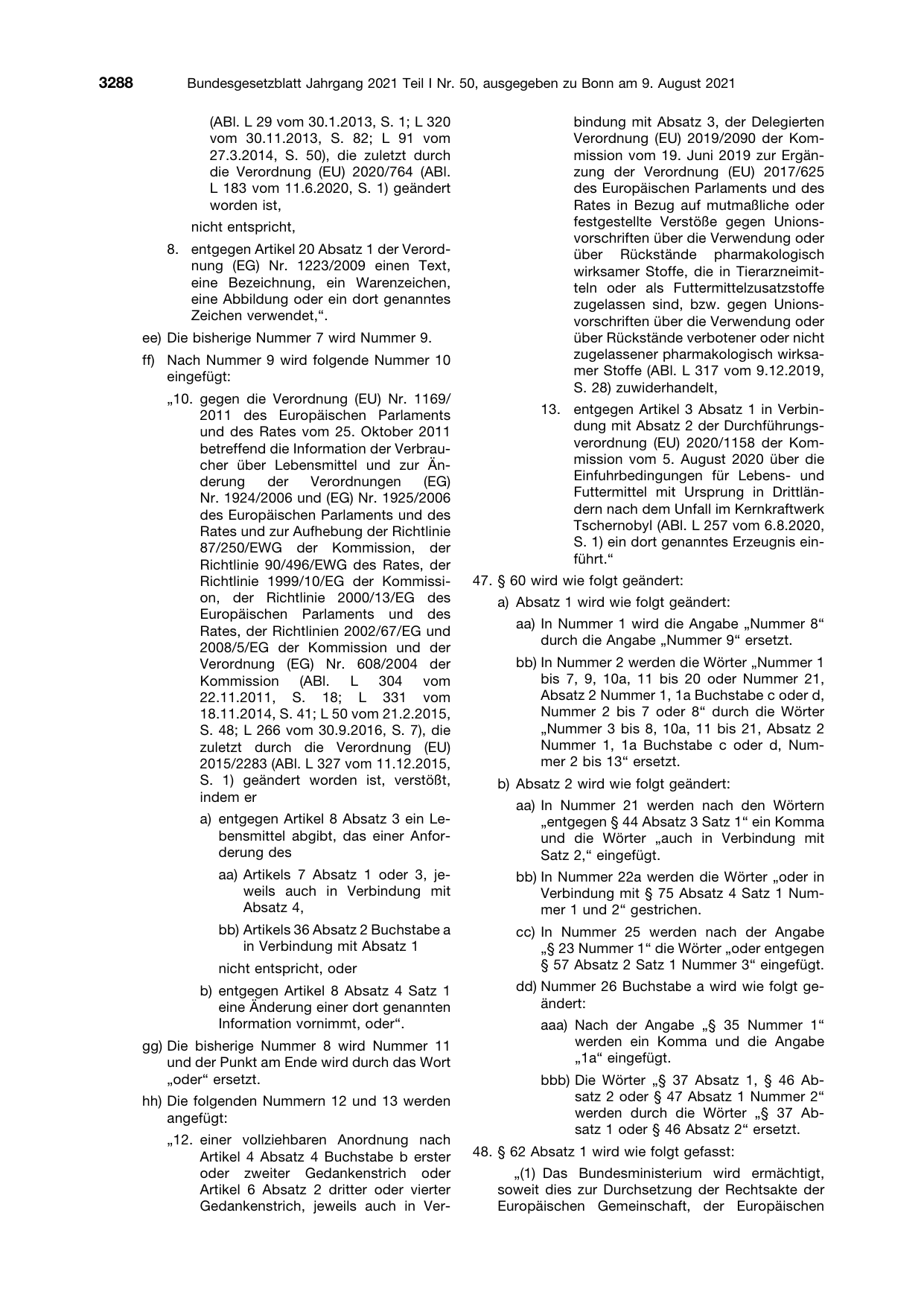 BGBl. 2021, Seite 3288 — Originalseite als Abbildung