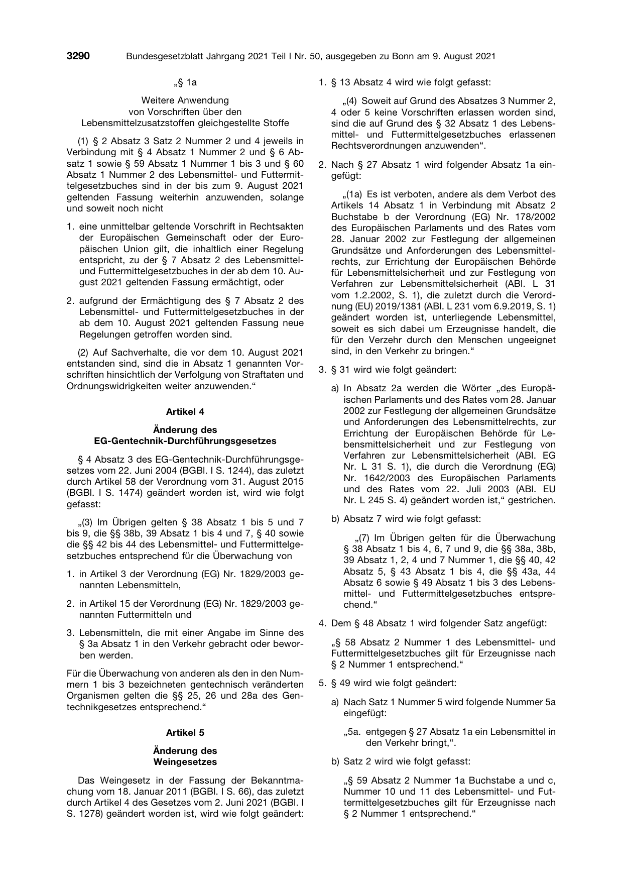 BGBl. 2021, Seite 3290 — Originalseite als Abbildung