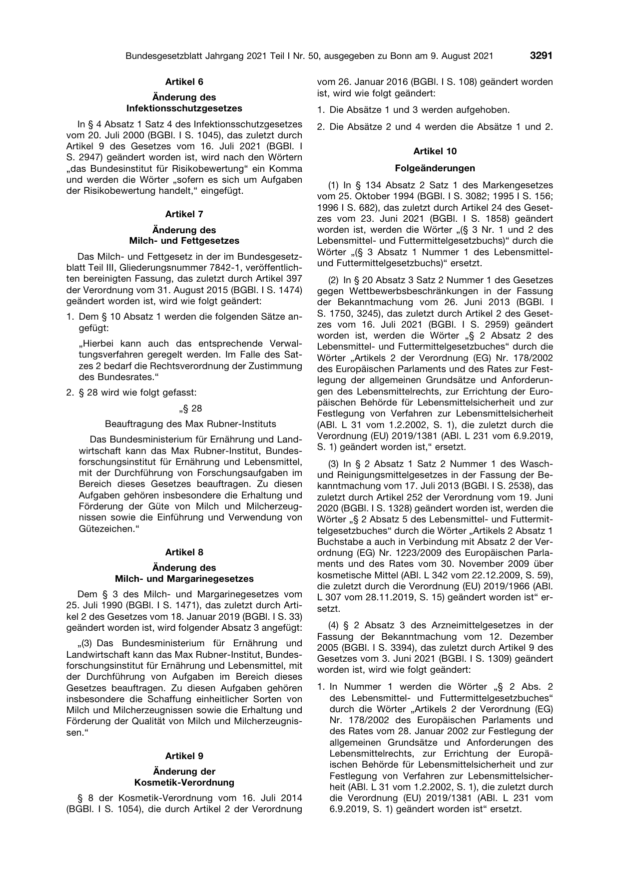 BGBl. 2021, Seite 3291 — Originalseite als Abbildung