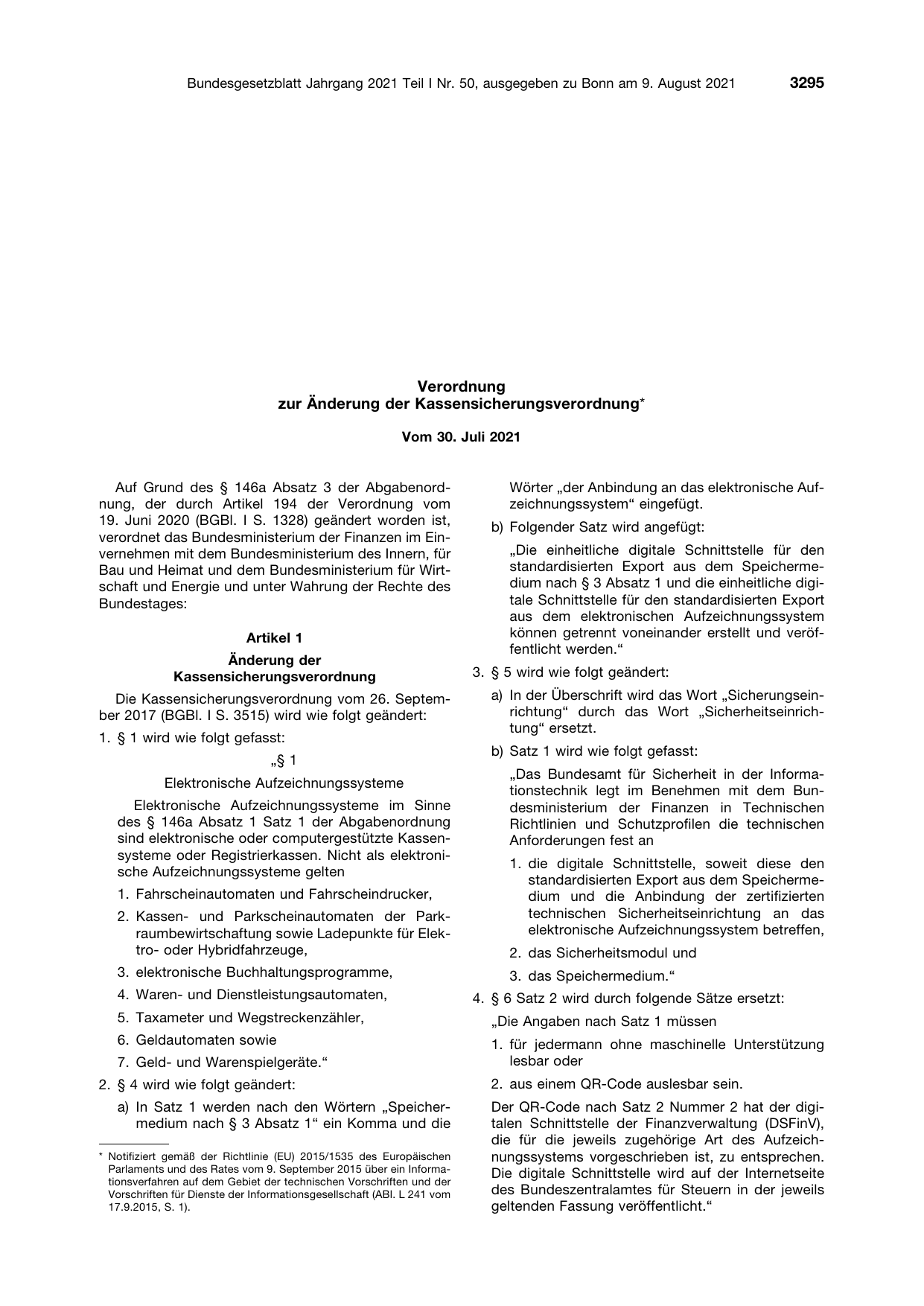 BGBl. 2021, Seite 3295 — Originalseite als Abbildung