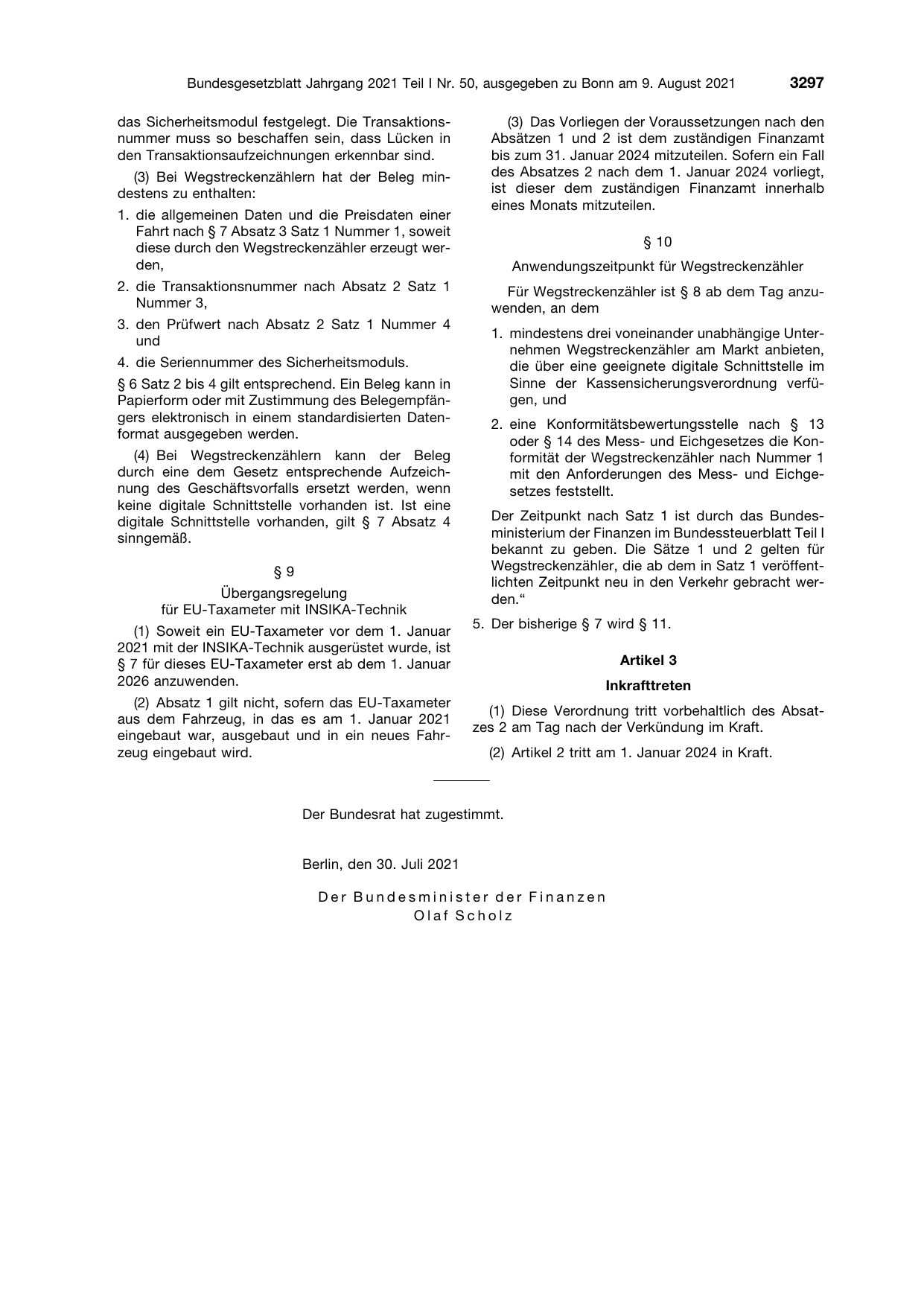 BGBl. 2021, Seite 3297 — Originalseite als Abbildung