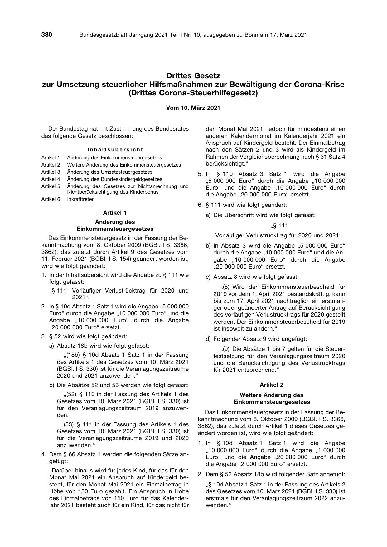 BGBl. 2021, Seite 330 — Originalseite als Abbildung