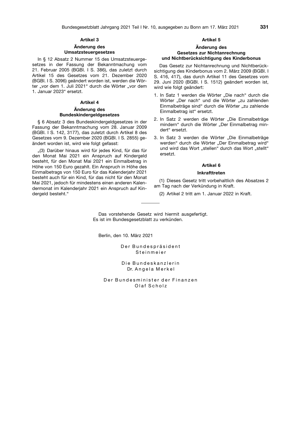 BGBl. 2021, Seite 331 — Originalseite als Abbildung
