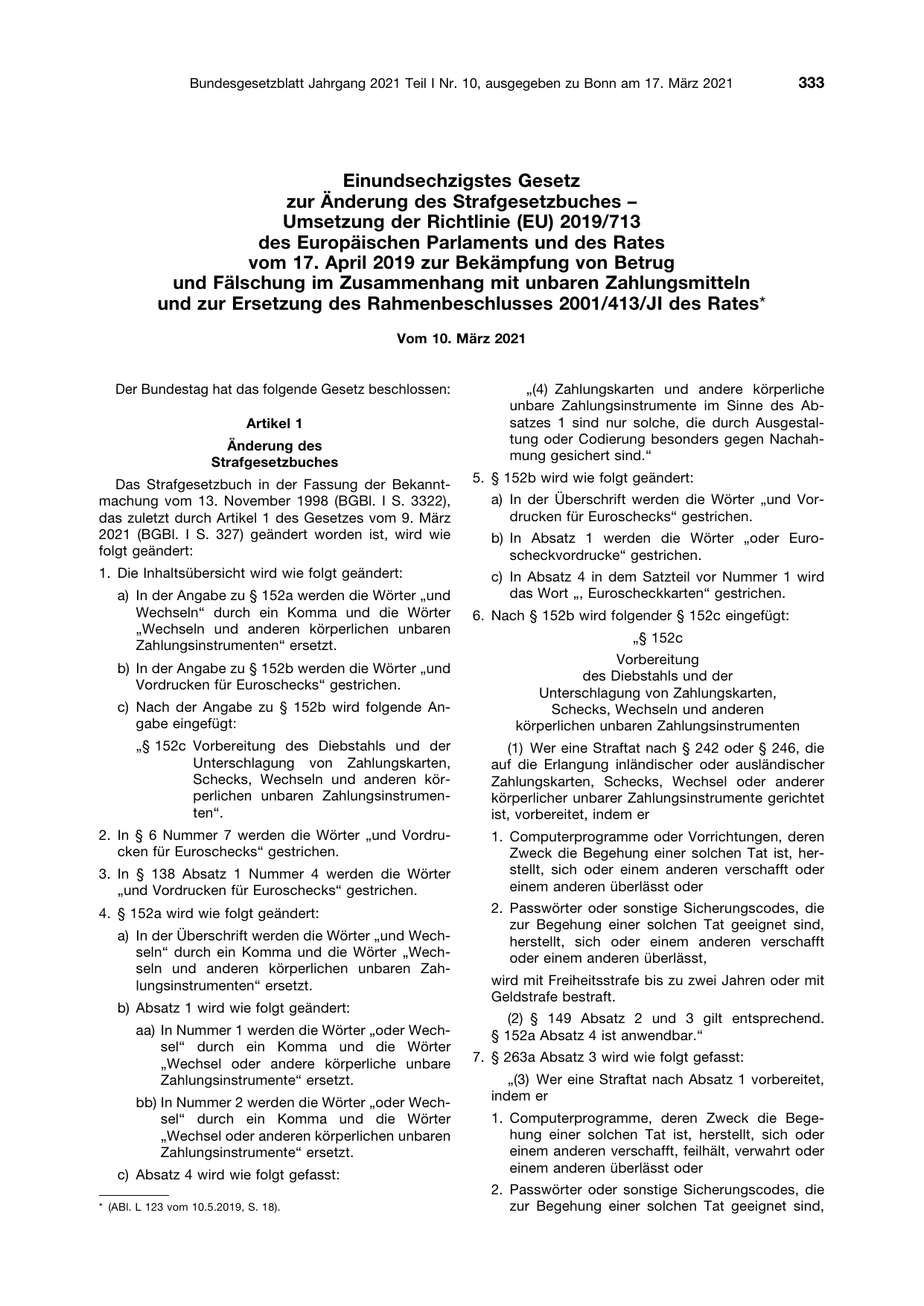 BGBl. 2021, Seite 333 — Originalseite als Abbildung