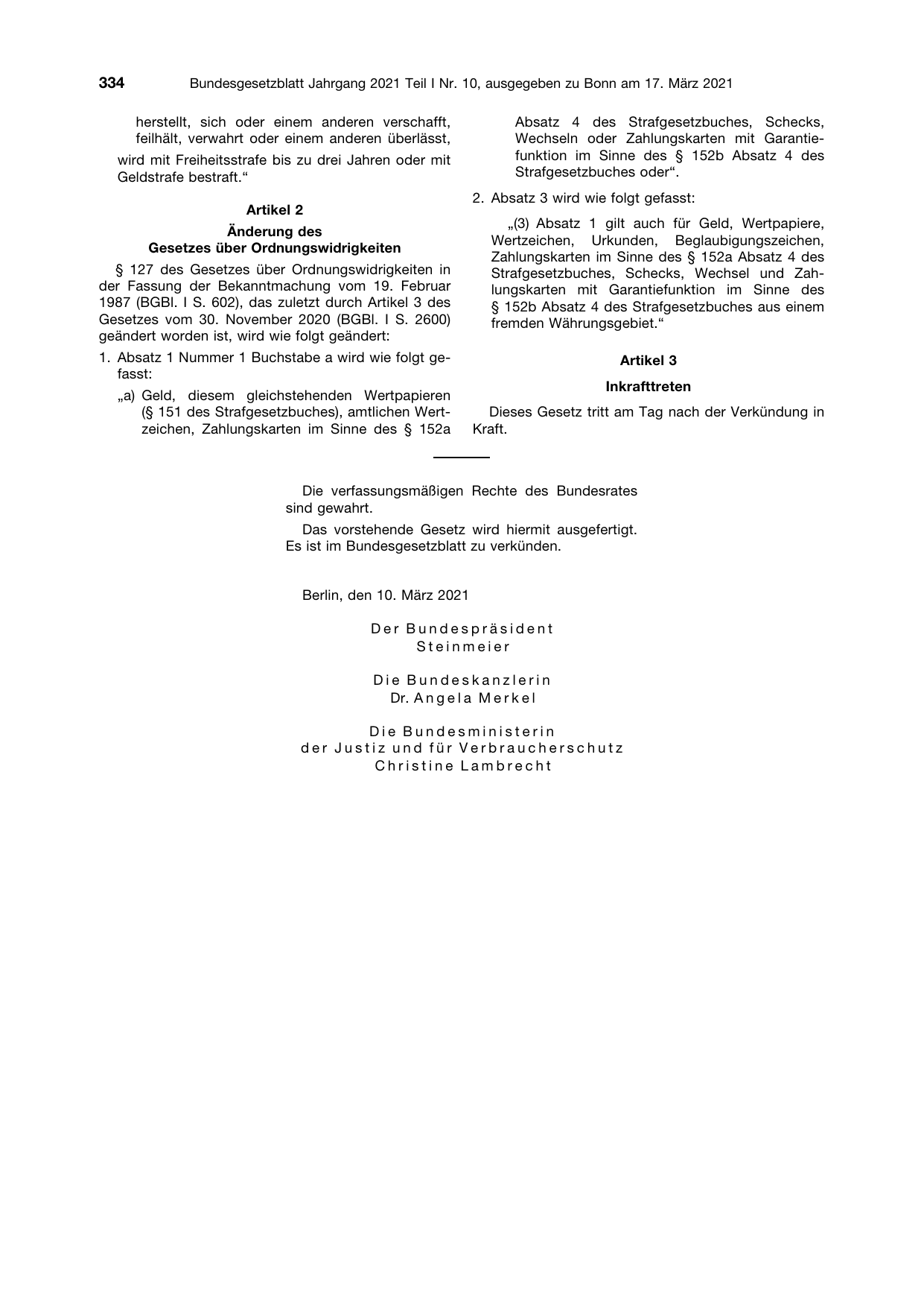 BGBl. 2021, Seite 334 — Originalseite als Abbildung