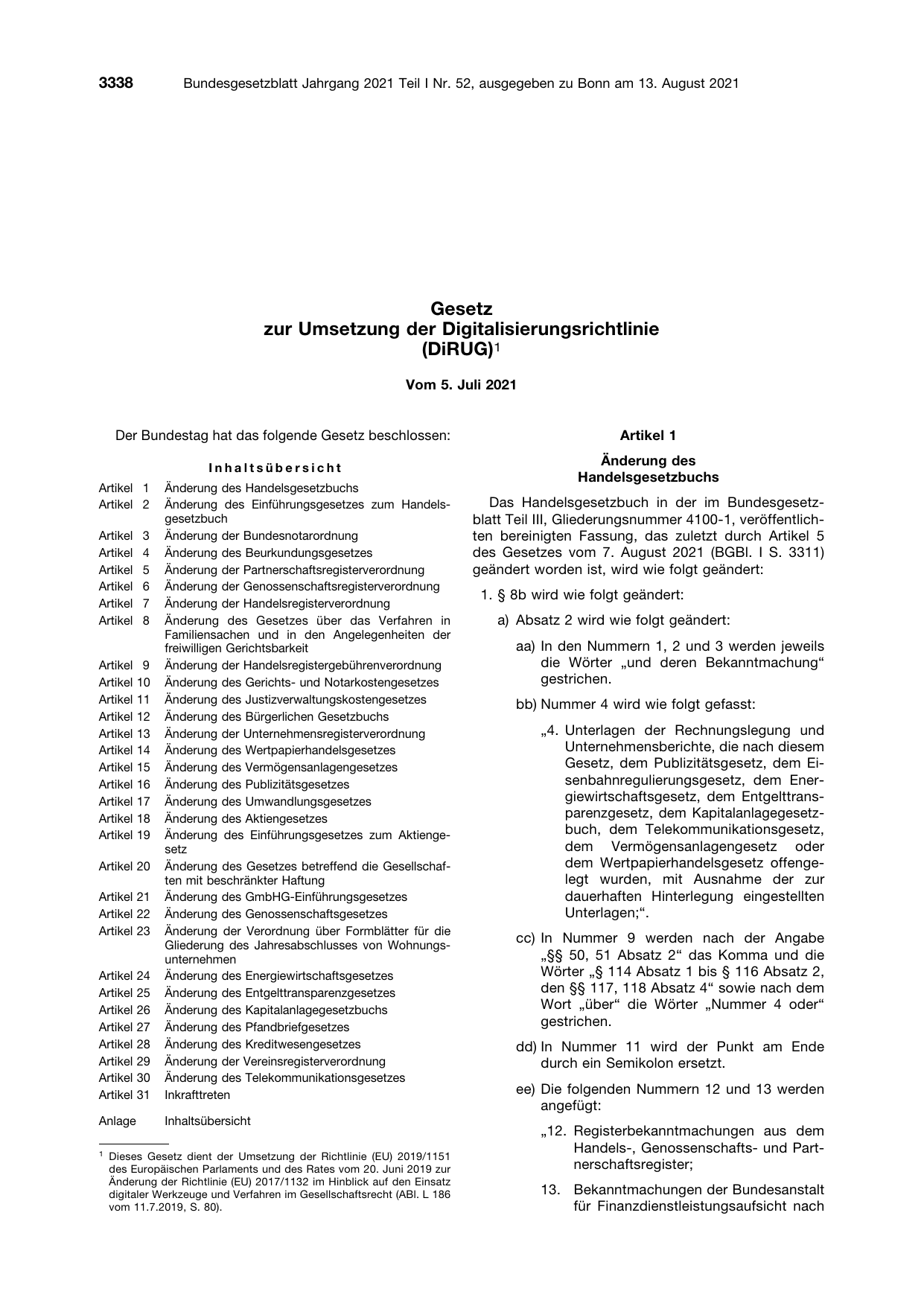 BGBl. 2021, Seite 3338 — Originalseite als Abbildung
