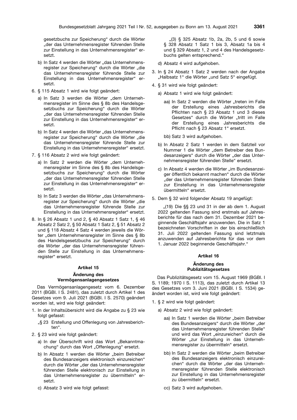 BGBl. 2021, Seite 3361 — Originalseite als Abbildung