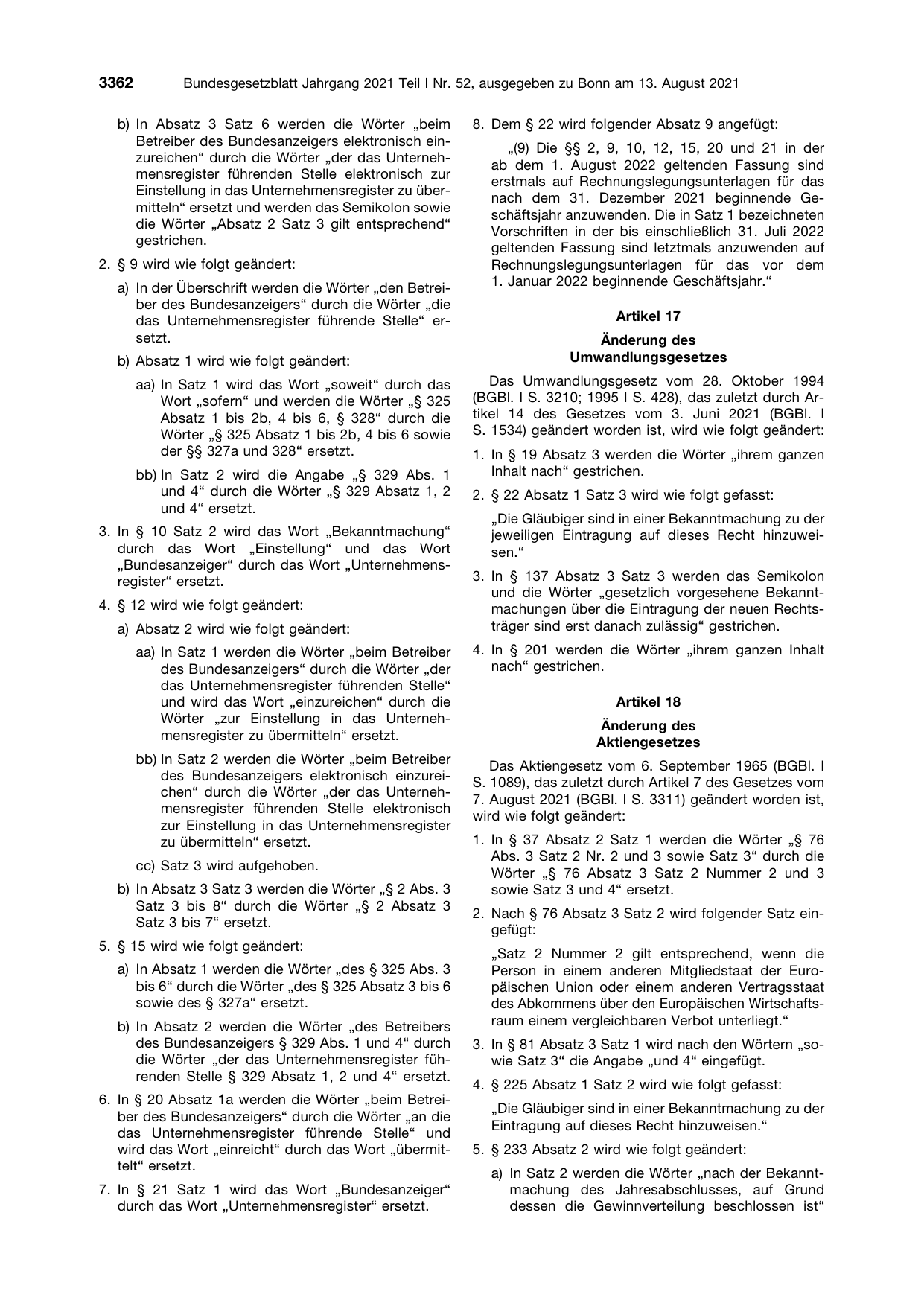 BGBl. 2021, Seite 3362 — Originalseite als Abbildung